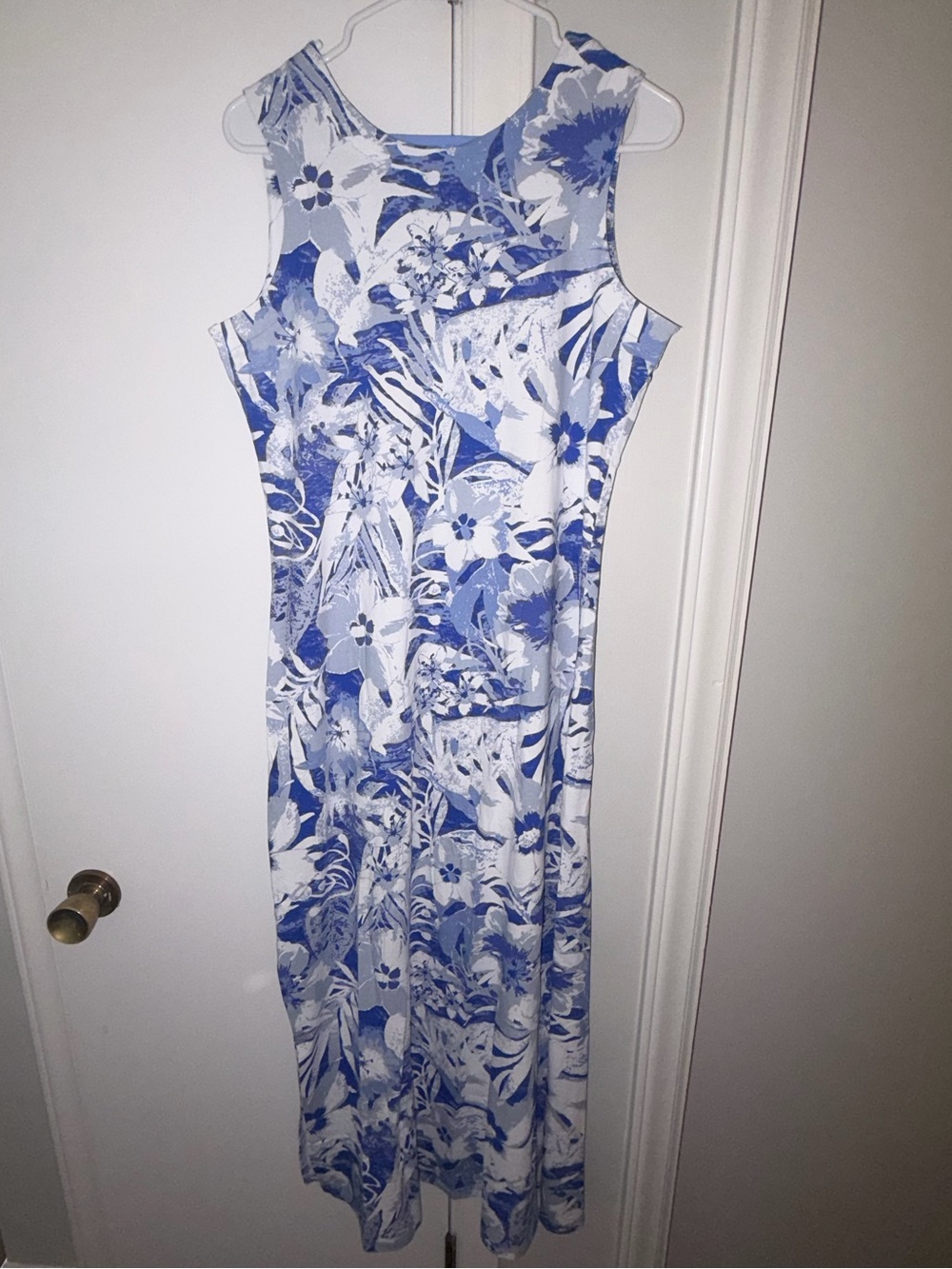 Blue & White Floral Sleeveless Maxi Dress